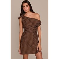 Brown Striped Asymmetric Tie Shoulder Bodycon Dress