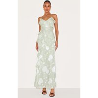 Sage Green Embroidered Frill Maxi Dress