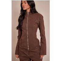 Tall Chocolate Seam Detail High Neck Fitted Jacket