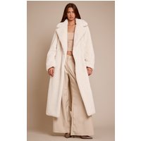 Cream Faux Fur Tie Waist Maxi Coat