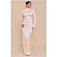 PLT Label Oyster Satin Cowl Back Maxi Dress