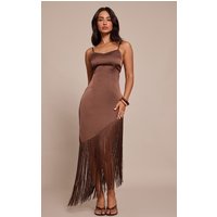 Petite Chocolate Tassel Detail Satin Maxi Dress, Brown
