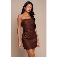 Chocolate Faux Leather Bandeau Croc Mini Dress