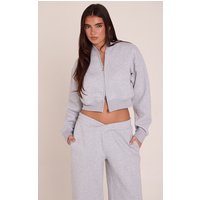 Grey Marl Cotton Fleece Double Zip Bomber Jacket