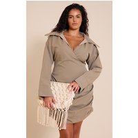 Plus Mushroom Plunge Deep Cuff Shirt Dress