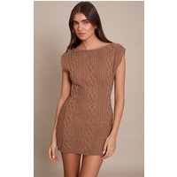 Taupe Cable Knit Short Sleeve Mini Dress