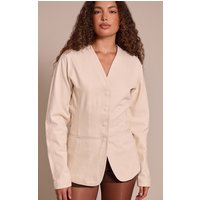 Tall Ecru Curved Hem Tailored Style Denim Blazer