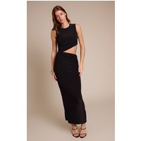 Black Double Layer Slinky Cut Out Maxi Dress