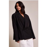 Petite Black Oversized Boxy Crossover Blazer