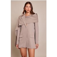Grey Woven Scarf Detail Blazer Dress
