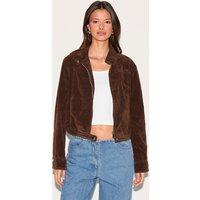 Brown Brushed Faux Suede Seam Detail Jacket
