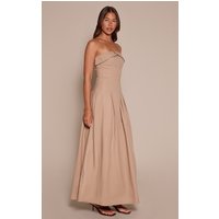 Taupe Bandeau Pleated Midaxi Dress