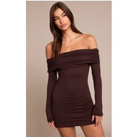 Chocolate Soft Touch Jersey Bardot Bodycon Dress