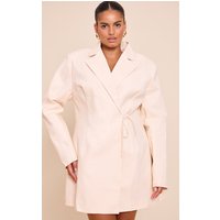Plus Cream Linen Blend Tie Detail Blazer Dress