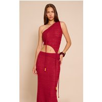 Red Textured Bead Asymmetrical Crop Top