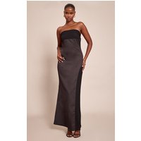 Black Woven Pleated Detail Maxi Dress