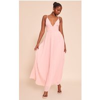 Blush Chiffon Strappy Pleated Belt Detail Maxi Dress