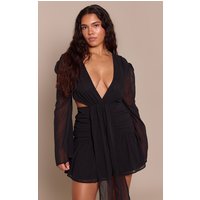 Shape Black Chiffon Plunge Drape Detail Mini Dress