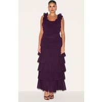 Plus Wine Chiffon Ruched Ruffle Maxi Dress