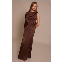 Chocolate Asymmetric Cape Detail Boat Neck Maxi Dress