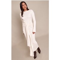 Cream Heavy Brushed Rib Wrap Tie Maxi Dress
