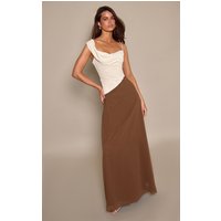 Brown Chiffon Contrast Cowl Neck Maxi Dress