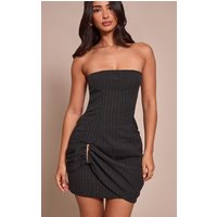 Petite Grey Pinstripe Woven Bandeau Mini Dress