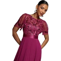 Embroidered Pleated Chiffon Midi Dress Women Goddiva