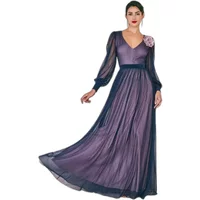 Women's Long V-Neck Dress Goddiva Dobby