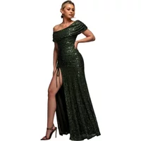 Long Fitted Dress with Off-the-Shoulder and Cowl Neck with Drawstring Women Goddiva