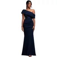 Asymmetrical Pleated Maxi Bodycon Dress with Bardot Shoulder Women Goddiva