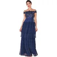 Women's frilled knit dress Goddiva Bardot Maxi