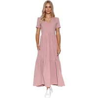 Women's long V-neck knitted dress Makadamia