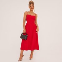 Strappy Pleated Skater Midaxi Dress In Red, Women's Size