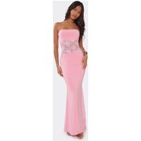 Bandeau Contrast Lace Cut Out Detail Maxi Dress In Pink, Women's Size