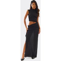 High Neck Ruched Cut Out Detail Maxi Dress In Black, Women's Size