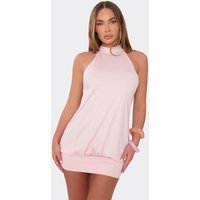High Neck Open Back Mini Dress In Baby Pink, Women's Size