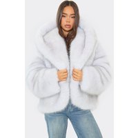 Hooded Oversized Coat In Light Grey Faux Fur, Women's Size