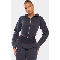 Ced Waist Cropped Zip Up Hoodie In Washed Black, Women's Size