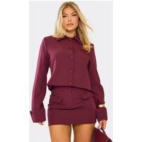 Turn Up Sleeve Button Front Boxy Blazer In Burgundy, Women's Size