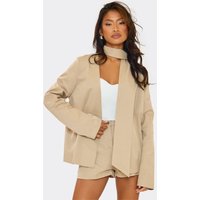Neck Tie Detail Oversized Open Blazer In Stone, Women's Size