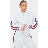 Contrast Panel Detail Ced Waist Zip Up Jacket In Light Grey Marl, Women's Size