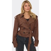 Long Sleeve Tie Belt Detail Jacket In Chocolate Brown Faux Suede, Women's Size