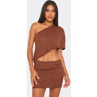 One Shoulder Draped Cut Out Mini Dress In Brown Texture, Women's Size