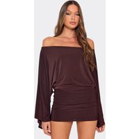 Bardot Extreme Drape Sleeve Detail Mini Dress In Chocolate Brown, Women's Size