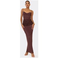 Strappy Cupped Contrast Lace Draped Panel Detail Maxi Dress In Chocolate Brown, Women's Size