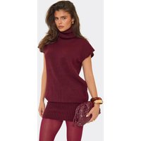 Short Sleeve Roll Neck Mini Dress In Burgundy Knit, Women's Size