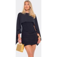 Cape Overlay Ruched Detail Mini Dress In Black, Women's Size