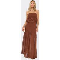 Strappy Blouson Panel Maxi Dress In Brown Sheer Chiffon, Women's Size