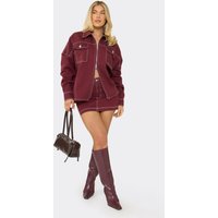Mid Rise Seam Detail Mini Skirt In Burgundy Denim, Women's Size